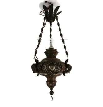 Antique Gothic Copper Silverplatede Gods Lamp Light Ceiling Fixture Chandelier Pendant 