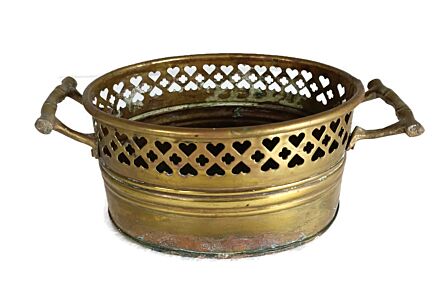 Lovely Small Art Deco Oval Ornate planter Cachepot Brass Decorative Handles 