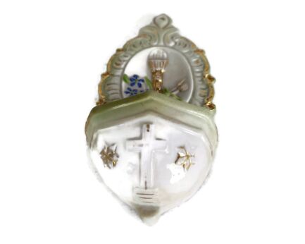 French Holy Water Font  Hand Painted Bisque Porcelain Collector Small 