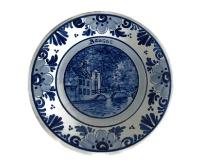 small miniature Delft Charger Plate Bruges Delft blue white vintage 