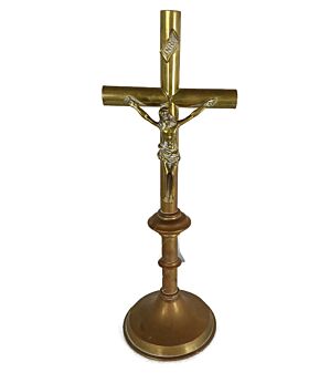 Large Ornate Brass Modernist Standing Crucifix Cross Corpus Christi Gorgeous