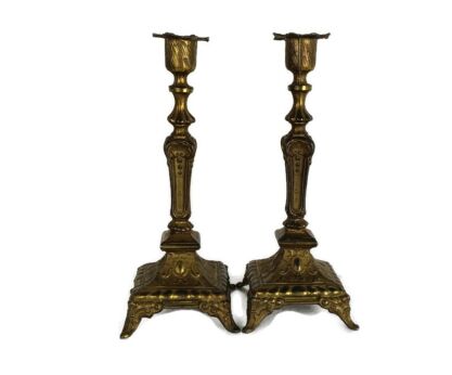couple Small Candle Holders Candle sticks brass 19th century Ornate Jugendstihl