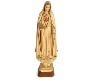 Vintage  Statue Our Lady Fatima Portugal Resin  Wooden Base 