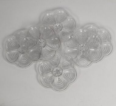 6 Glass Oyster plate French Vintage clear glass decor rare collection oysters dish Hobnails