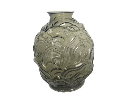 Art Deco Smoked Glass Ball Vase Antique Beautiful