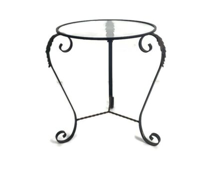 Retro Small Side Table Plant stand Wrought Iron Clear glass top  Funky Vintage