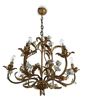 Chandelier Gold Gilded Flower Leafs Brass Chandelier Italian Hollywood regency  Beautiful large