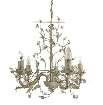 Chandelier 5 lights   Lovely  Flower Prisms Metal Glass, Lucide Belgium 