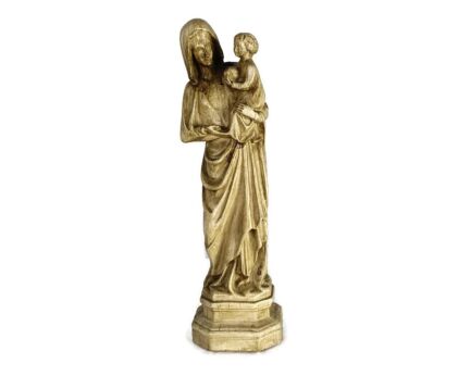 Plaster Statue Madonna with Infant Jesus Virgin mary Special Style Brown Vintage 