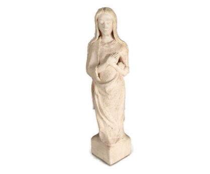 lovely Sculpture, Virgin Mary, Lady, Folded hands, signed, MLH, female, plaster, lovely