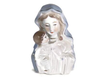 Bust glazed Madonna Virgin Mary Infant jesus Porcelain  Beautiful Vintage statue