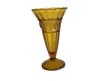 Large  Vase Brown amber Colored Art Deco Scaloped Edge Tulip Vase 