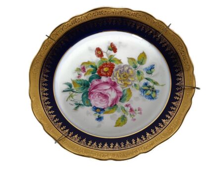 Decorative Plate Gold Gilded Edge Flower Pattern, French Porcelain de France vintage 