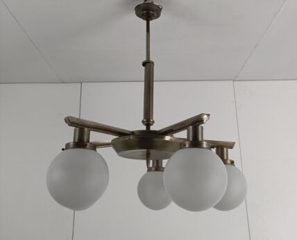 Chandelier Brass Chrome Glass Balls Mid Century Atomic Funky 6 lights Funky
