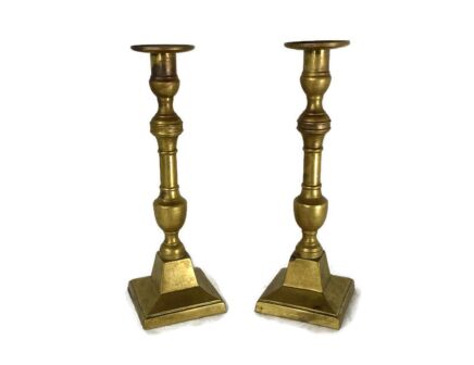 Pair of Candle Sticks Candle Holders Antique 1900s Jugendstil Brass 