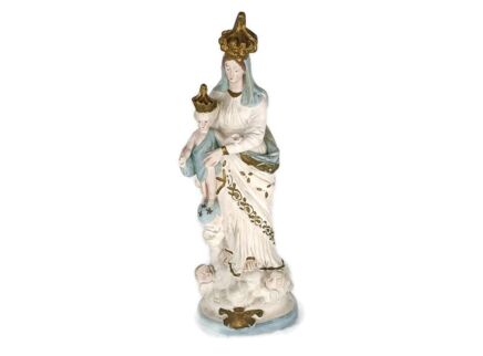 antique Neo Gothic Statue Plaster Polychrome Our Lady of Victory With Infant Angels Large