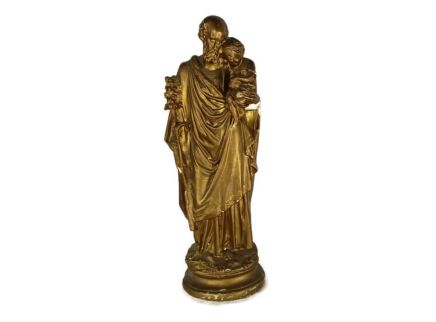 statue Saint Joseph Plaster Gold Antique Art Deco Infant jesus Protector of Homes 