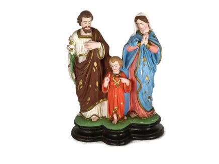 Beautiful statue, Neo Gothic, plaster, antique, Holy Family, virgin Mary, Infant Jesus, Saint Joseph