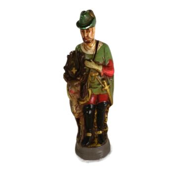 Statue Figurine Saint Hubertus Hubert Stag HTF Collector Vintage Polychrome Plaster