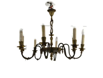 8 Arms Lights Pan Chandelier Revival French Empire Vintage Brass  Modernist 
