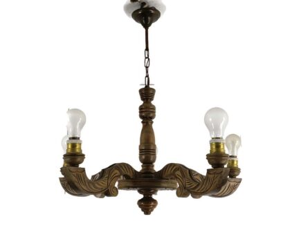 Chandelier hand Carved Wood 5 arm Lights Fixture LIght Barn Farmhouse Style