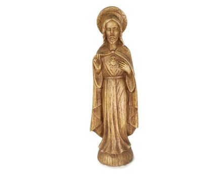 art deco Antique Statue Jesus Christ Holy Sacred Heart Plaster Brown Signed S. Melani 