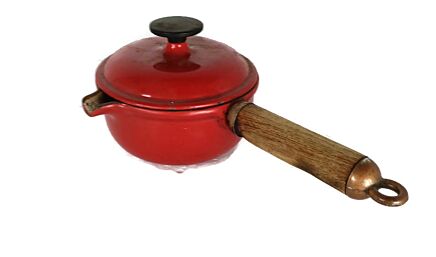 vintage French Le Creuset   Cast Iron Dutch Oven Casserole Steel Pan Small Wooden Handle