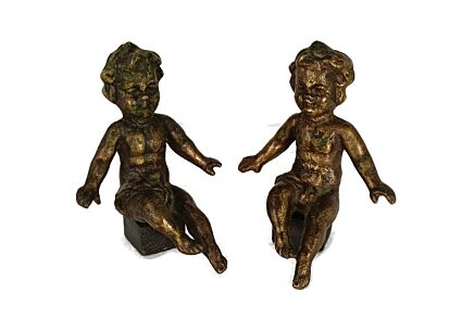 two Sweet Bronze Putti Figurines Young boys Trims Antique Lovely