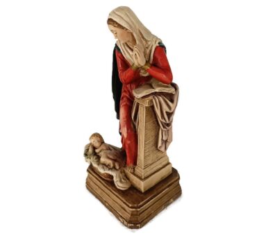 Gorgeous Statue Polychrome Resin Our Lady Madonna Mary reading bible with Infant in Manger 