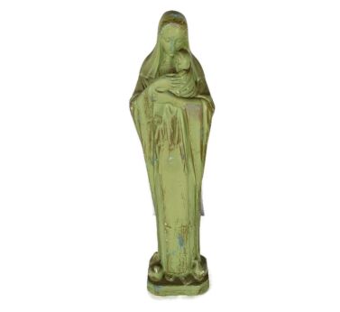 Green Statue Virgin Mary Madonna Our Lady madonna with Infant Jesus Art Deco