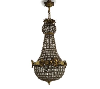 Gorgeous Sac O Perle Spaghetti Beads Chandelier Pendant Crystal Prisms 4 lights Brass metal
