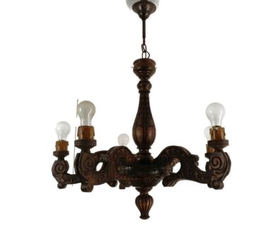hand Carved Wooden Chandelier 5 arm Lights vintage barn Style Farmhouse 