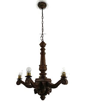 Gorgeous Hand Carved Wooden Breton Chandelier Faces Sculptures 5 arm Lights Vintage