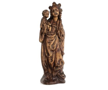 large Statue Art Deco Brown Plaster Madonna Virgin Mary with Infant jesus 