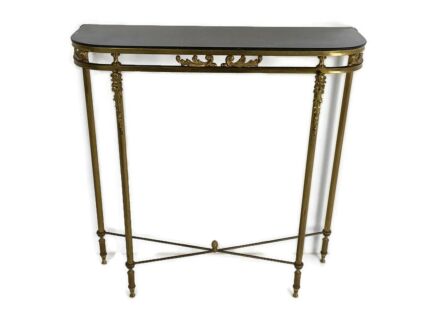 Demi Lune Wall Console table  Smoked Glass top Brass Legs Vintage Stylish