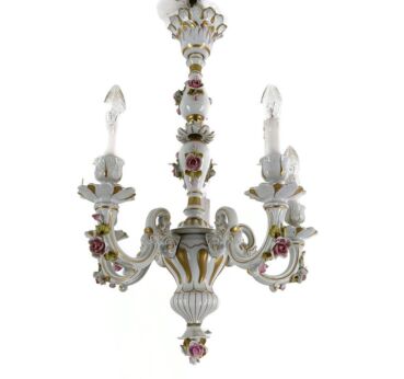 Capodimente Italian Chandelier Porcelain 5 arms Lights Vintage Marked Beautiful