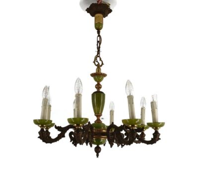 Chandelier 8 Arms Lights Hollywood Regency Brass Faux Marble Chandelier Vintage