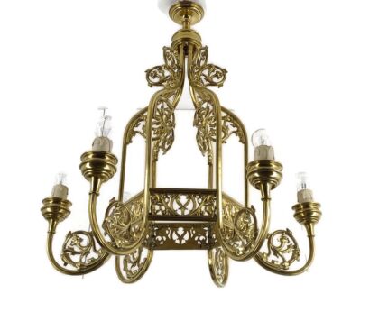 Antique Neo Gothic Bronze Dore Chandelier Castle large Sextagon 6 arms 6 lights 