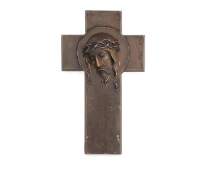 large Crucifix hanging Head Of jesus Crown of Thorns Vintage Gorgeous Plaster 