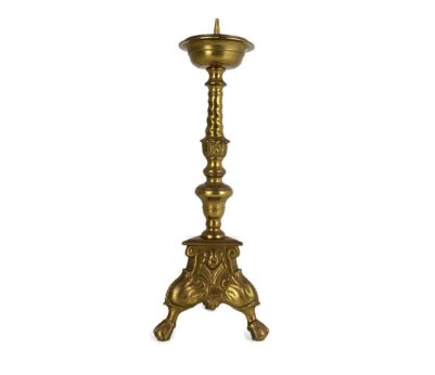 Large Antique Candle Holder Candlestick Church Altar Twisted Stem Monastery Brass Cherub Angels  