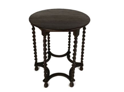 Large Table Hand Carved Wood Coffee Occasional table Barley Twist Round Barn style Vintage