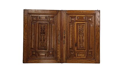 Pair Antique French hand Carved Wood Oak Door Panels Reclaimed Architectural Baskets 