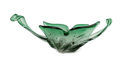 Green Murano Centerpiece Bowl Hand Blown Fruit Dish Beautiful Art Glass  Italy Vintage