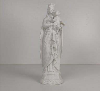 French Antique 1900 Bisque Statue Virgin Mary Our Lady Infant Jesus Exquisite  