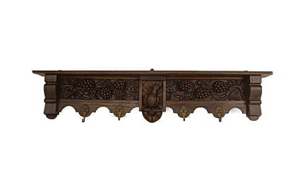 Stunning Hand Carved Wooden Coat rack antique Large 19th Century Grapes WOW