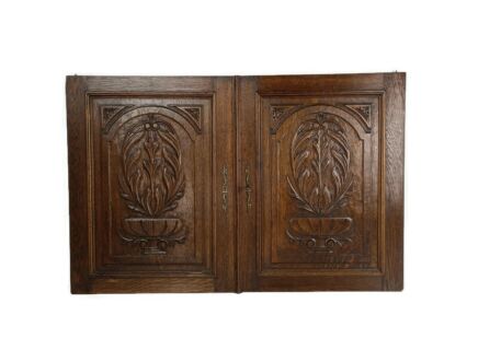 Pair Antique French hand Carved Wood  Door Panels Reclaimed Architectural  Baskets
