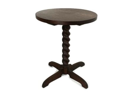 Round Barley Twist hand carved Wooden Side Table Pedestal, Plant Stand Barn style Vintage