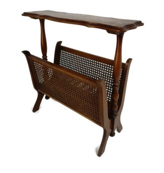Vintage Rattan Wicker Magazine Newspaper Basket Rack Hobo Chick Barn Farmhouse Style