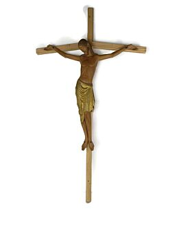 Huge Crucifix hand Made Linden Wood Demetz Studio Romanesque Corpus Byzantyle style