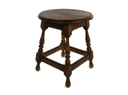 Vintage Hand Carved wood Milking Stool crutch Pedestal Table Farmhouse Barn  Style